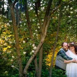 Spring wedding couple in the woods